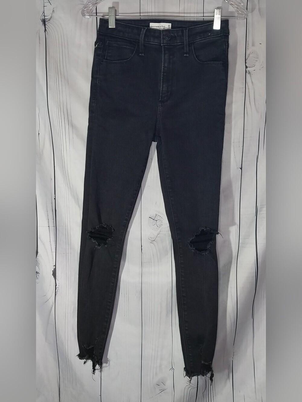 Abercrombie & Fitch High-Waist Black Skinny Distressed Raw Hem Ankle Edgy Jeans - Picture 1 of 10
